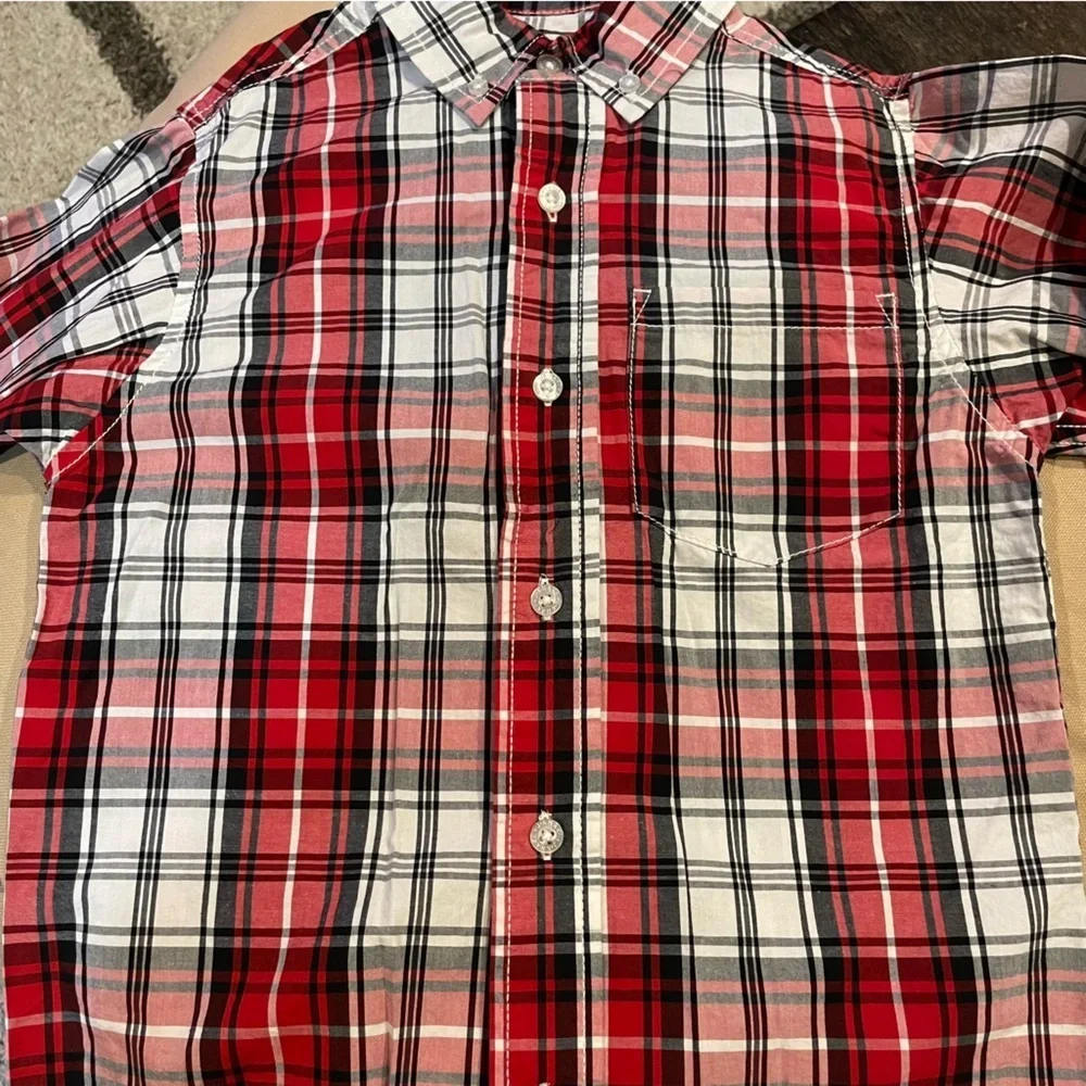 Boys J. Khaki Cotton Plaid Button Down Shirt size Small